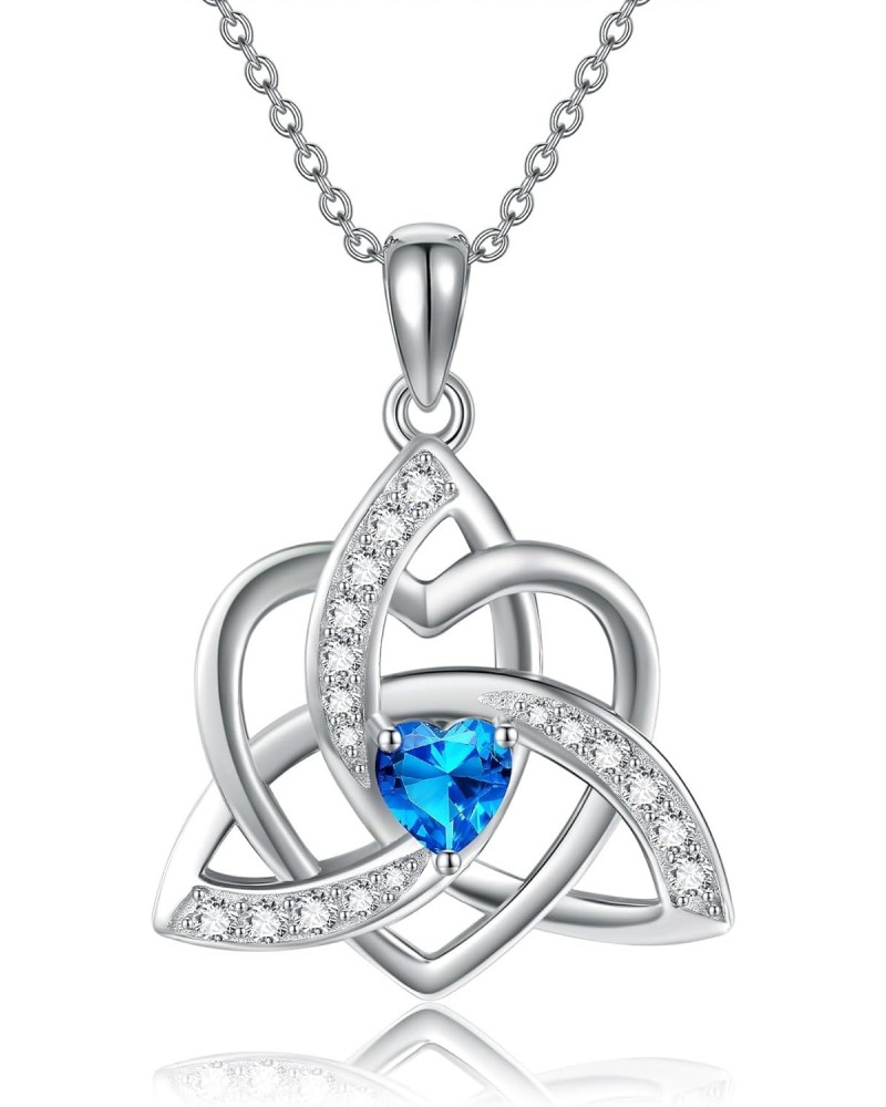 Celtic Knot Triquetra Necklace 925 Sterling Silver December Birthstone Blue Heart Celtic Trinity Love Knot Pendant Necklace I...