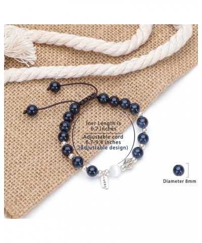 925 Silver Zodiac Bracelet,Natural Blue Sandstone Bead Bracelet, Braided Cord Unisex Adjustable Tassel Bracelet Aquarius $11....