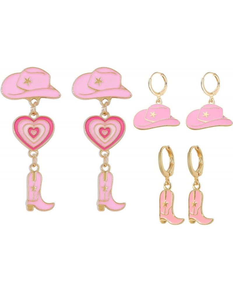 Enamel Western Cowgirl Boot Earrings Cowgboy Dangle Drop Hat Earrings for Women Girls PINK-B $9.85 Earrings