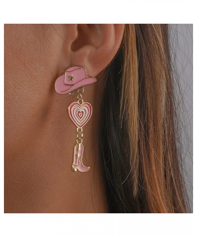 Enamel Western Cowgirl Boot Earrings Cowgboy Dangle Drop Hat Earrings for Women Girls PINK-B $9.85 Earrings