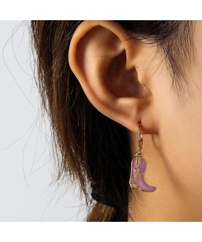 Enamel Western Cowgirl Boot Earrings Cowgboy Dangle Drop Hat Earrings for Women Girls PINK-B $9.85 Earrings