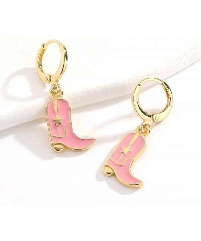 Enamel Western Cowgirl Boot Earrings Cowgboy Dangle Drop Hat Earrings for Women Girls PINK-B $9.85 Earrings