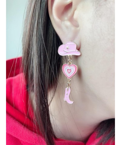 Enamel Western Cowgirl Boot Earrings Cowgboy Dangle Drop Hat Earrings for Women Girls PINK-B $9.85 Earrings