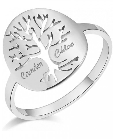 Tree of Life Name Ring Personalized, Customize Tree Ring Engrave One Two Three Four Names Ring for Women Men Silver Color gol...