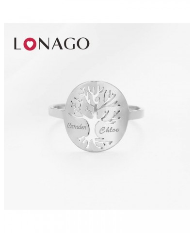 Tree of Life Name Ring Personalized, Customize Tree Ring Engrave One Two Three Four Names Ring for Women Men Silver Color gol...