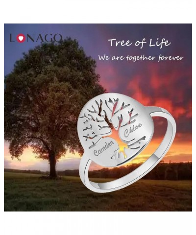 Tree of Life Name Ring Personalized, Customize Tree Ring Engrave One Two Three Four Names Ring for Women Men Silver Color gol...