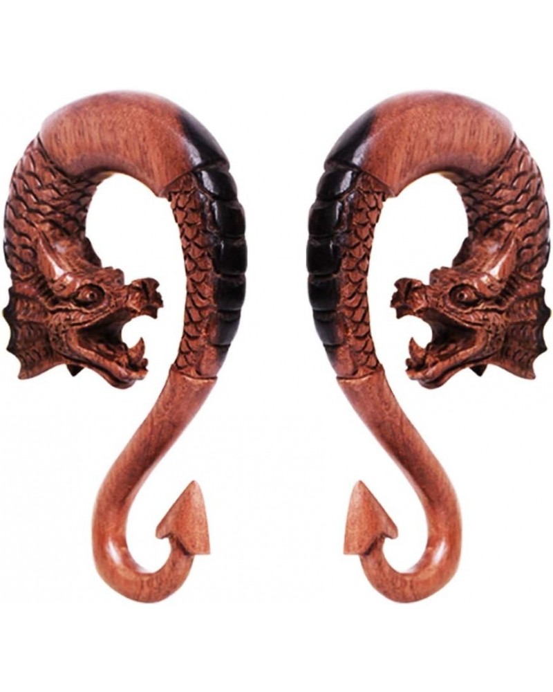 Pair of Ebony Wood Dragon Ornamental Hanging Taper Earrings with Arrow Tail Earrings 1/2 $24.74 Body Jewelry