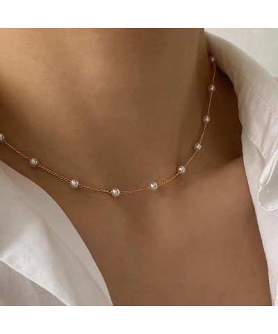 Pearl Necklace for Women, Dainty 14K Gold/Silver Plated Pearl Necklace Simple White Pearls Choker Necklace Cute Pearl Thin Ch...