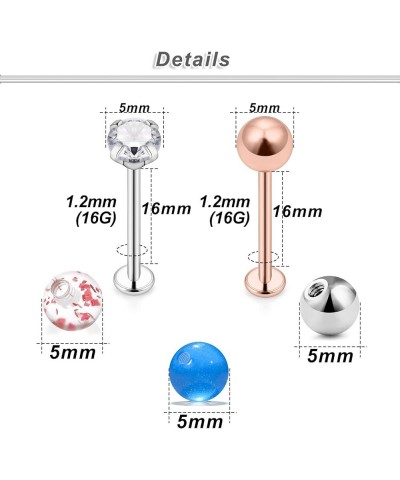 16G Cheek Dimple Piercing Jewelry Flat Back Tongue Rings and Replacement Balls Extra Long Lip Labret Rings Studs Piercing Jew...