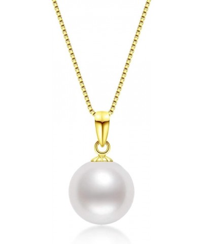 18K Gold Freshwater Cultured White Pearl Necklace, 8-10mm Single Pearl Pendant with 18" Sterling Silver Chain, Mothers Day An...