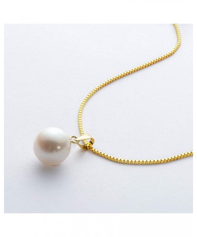 18K Gold Freshwater Cultured White Pearl Necklace, 8-10mm Single Pearl Pendant with 18" Sterling Silver Chain, Mothers Day An...