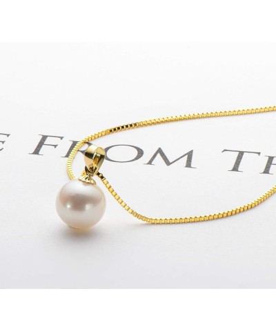 18K Gold Freshwater Cultured White Pearl Necklace, 8-10mm Single Pearl Pendant with 18" Sterling Silver Chain, Mothers Day An...