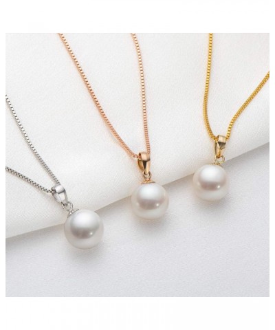 18K Gold Freshwater Cultured White Pearl Necklace, 8-10mm Single Pearl Pendant with 18" Sterling Silver Chain, Mothers Day An...