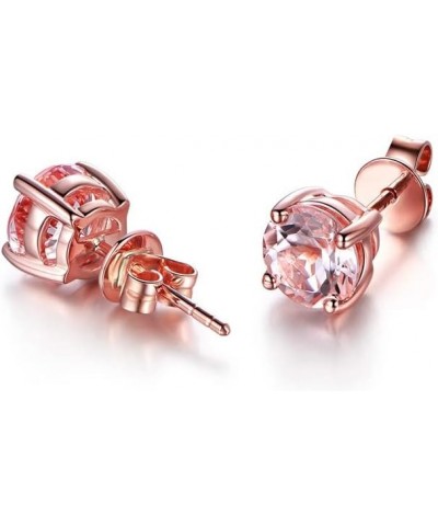 Round cut Morganite Rose Gold Plated 925 Sterling Silver Stud Earrings Fine Jewelry for Women 3mm 4mm 5mm 6mm 3mm $14.04 Others