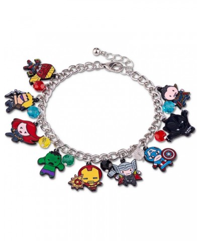 The Avengers Chibi Form Characters 15mm Enamel Charm Bracelet - Polished Silver Finish Chain Bangle Jewelry with Colorful Bea...