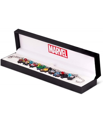 The Avengers Chibi Form Characters 15mm Enamel Charm Bracelet - Polished Silver Finish Chain Bangle Jewelry with Colorful Bea...