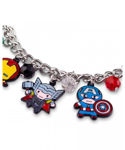 The Avengers Chibi Form Characters 15mm Enamel Charm Bracelet - Polished Silver Finish Chain Bangle Jewelry with Colorful Bea...