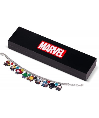 The Avengers Chibi Form Characters 15mm Enamel Charm Bracelet - Polished Silver Finish Chain Bangle Jewelry with Colorful Bea...