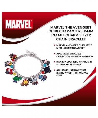 The Avengers Chibi Form Characters 15mm Enamel Charm Bracelet - Polished Silver Finish Chain Bangle Jewelry with Colorful Bea...