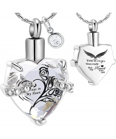 Heart Cremation Jewelry Urn Necklace for Ashes Crystal Memorial Pendant with Birthstone Always in My Heart Keepsake - Engrave...