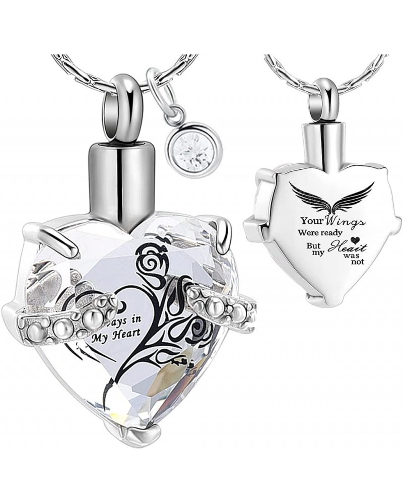 Heart Cremation Jewelry Urn Necklace for Ashes Crystal Memorial Pendant with Birthstone Always in My Heart Keepsake - Engrave...