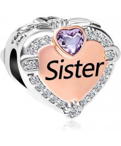 Rose Gold Sister Charms Heart Love Beads for Snake Chain Bracelets June Birthday $6.83 Bracelets