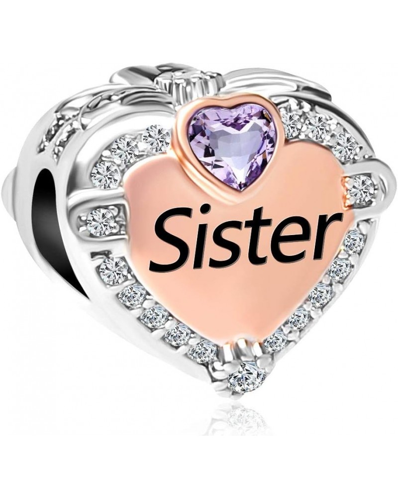 Rose Gold Sister Charms Heart Love Beads for Snake Chain Bracelets June Birthday $6.83 Bracelets