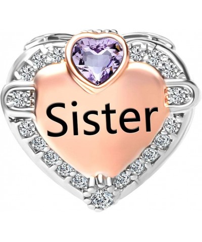 Rose Gold Sister Charms Heart Love Beads for Snake Chain Bracelets June Birthday $6.83 Bracelets