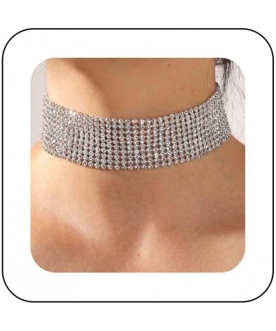 Punk Rhinestone Choker Necklace for Women Wide Full Diamond Necklace Chain 10-Row Sparkly Crystal Choker Collar Sexy Nightclu...