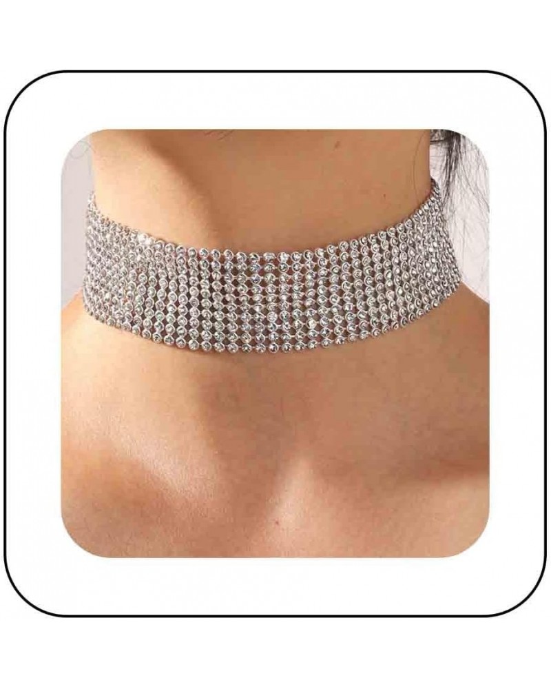 Punk Rhinestone Choker Necklace for Women Wide Full Diamond Necklace Chain 10-Row Sparkly Crystal Choker Collar Sexy Nightclu...