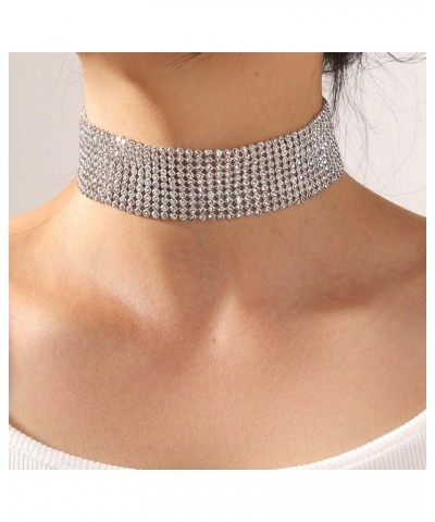 Punk Rhinestone Choker Necklace for Women Wide Full Diamond Necklace Chain 10-Row Sparkly Crystal Choker Collar Sexy Nightclu...