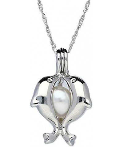 Dolphin Pearl Oyster Locket Cage Necklace Dolphin Gifts Jewelry for Women $8.24 Necklaces