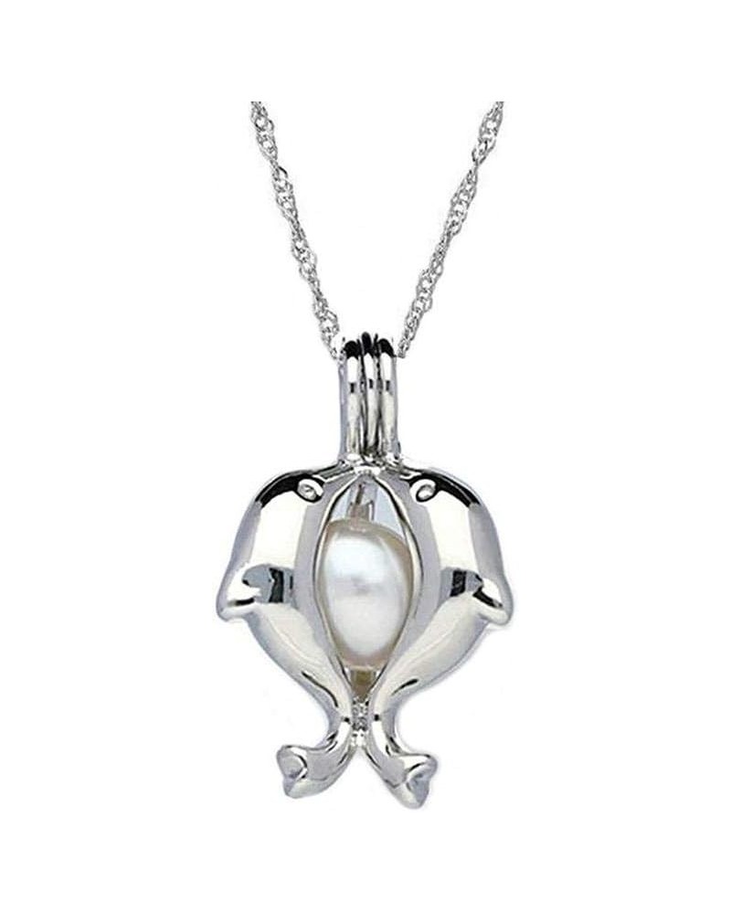 Dolphin Pearl Oyster Locket Cage Necklace Dolphin Gifts Jewelry for Women $8.24 Necklaces