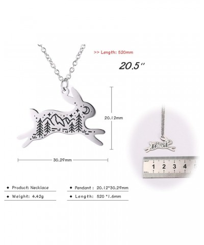 Stainless Steel Rabbit Shape Pendant Necklace Engraved Moon Mountain Star Pattern Animal Bunny Charm Cute Jewelry for Women G...