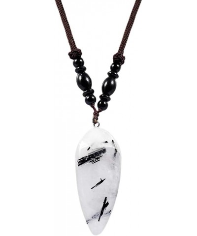 Handmade Stone Pendant Necklace for Women Men, Healing Crystal Necklaces Black Rutilated Quartz(Crystal Point), 14"-15 $12.41...