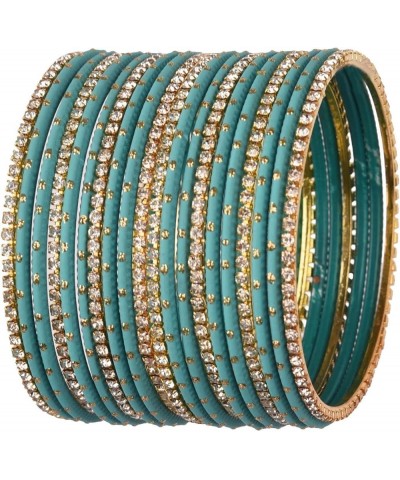 Indian Bangle Set Rhinestone CZ Plain Metal Bracelet Bangle Jewelry for Women Pine Green (Set of 20 Pcs) 2-6 $9.82 Bracelets