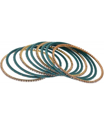 Indian Bangle Set Rhinestone CZ Plain Metal Bracelet Bangle Jewelry for Women Pine Green (Set of 20 Pcs) 2-6 $9.82 Bracelets