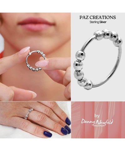 Paz Creations Sterling Silver Bead Ring For Women, Stylish Anxiety Rings, Designer ring, One-year warranty 7 Silver - Disco S...