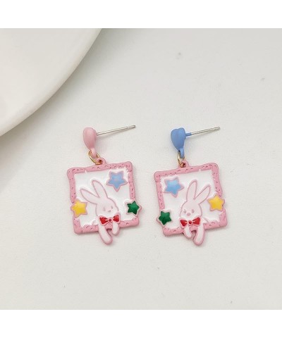 Kawaii Bunny Earrings for Women Girls Jewelry Enamel Zinc Alloy Cute Hanafuda Rabbit Stud Dangle Charms Easter Gifts Pink $7....