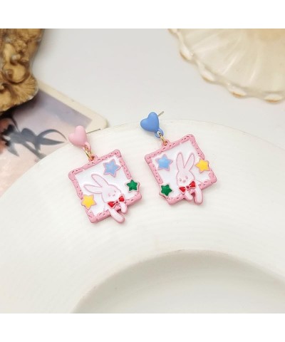 Kawaii Bunny Earrings for Women Girls Jewelry Enamel Zinc Alloy Cute Hanafuda Rabbit Stud Dangle Charms Easter Gifts Pink $7....