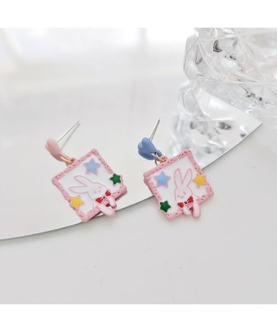 Kawaii Bunny Earrings for Women Girls Jewelry Enamel Zinc Alloy Cute Hanafuda Rabbit Stud Dangle Charms Easter Gifts Pink $7....