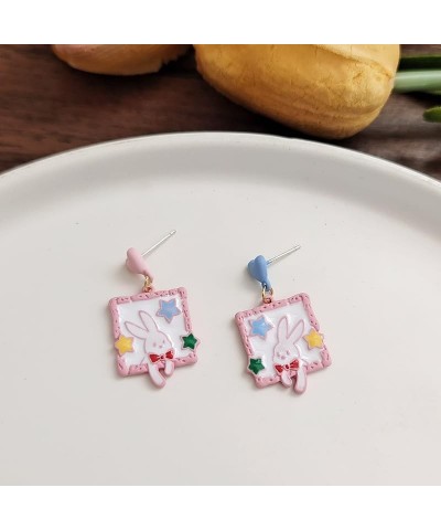 Kawaii Bunny Earrings for Women Girls Jewelry Enamel Zinc Alloy Cute Hanafuda Rabbit Stud Dangle Charms Easter Gifts Pink $7....