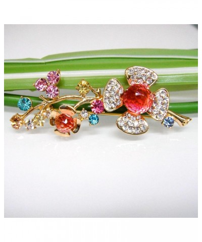 18k Gold Plated Crystal Rose Flower Enamel Brooch pins Pink Branch $8.83 Brooches & Pins