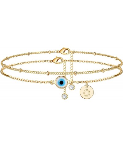 Evil Eye Ankle Bracelets for Women, 14K Gold Plated Dainty Disc Letter Initial Ankle Bracelets Layered Anklet Evil Eye Ankle ...