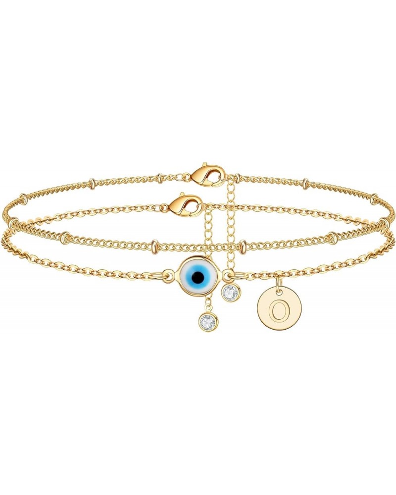 Evil Eye Ankle Bracelets for Women, 14K Gold Plated Dainty Disc Letter Initial Ankle Bracelets Layered Anklet Evil Eye Ankle ...