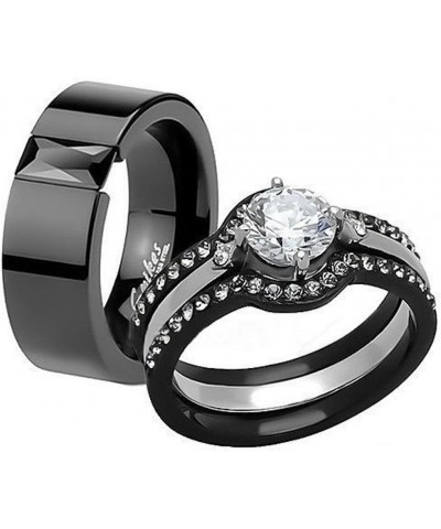 His and Hers 4 Piece?Black Ion Plated Stainless Steel Wedding Engagement Ring Band Set Women's Size 07 Men's 08mm Size 11 $22...