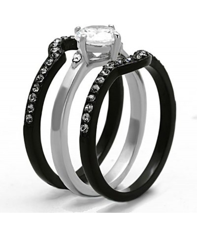 His and Hers 4 Piece?Black Ion Plated Stainless Steel Wedding Engagement Ring Band Set Women's Size 07 Men's 08mm Size 11 $22...