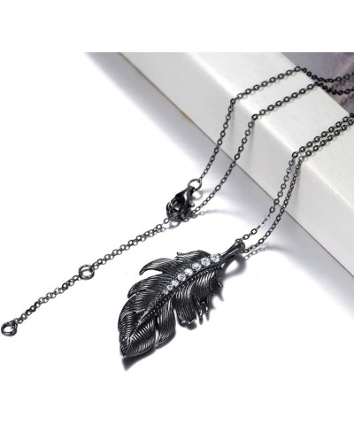 Silver Women Necklace 925 Sterling Silver Necklace Birthstone Created Turquoise/CZ Zircon Feather Pendant Necklaces Black-088...