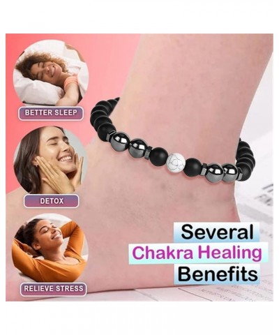 Obsidian Anklet Chakra Slimming Bracelet Anti Swelling Healing Stone Anklet Adjustable Beaded Bracelet for Women Men 01-D one...