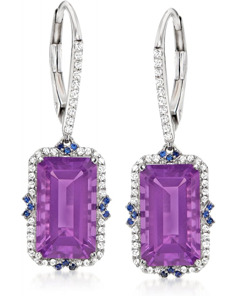 7.75 ct. t.w. Amethyst and .25 ct. t.w. Diamond Drop Earrings With Sapphire Accents in 14kt White Gold $360.00 Earrings